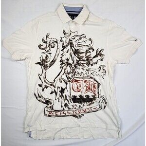 Tommy Hilfiger White Lion Crest Graphic Mens Polo Shirt Large